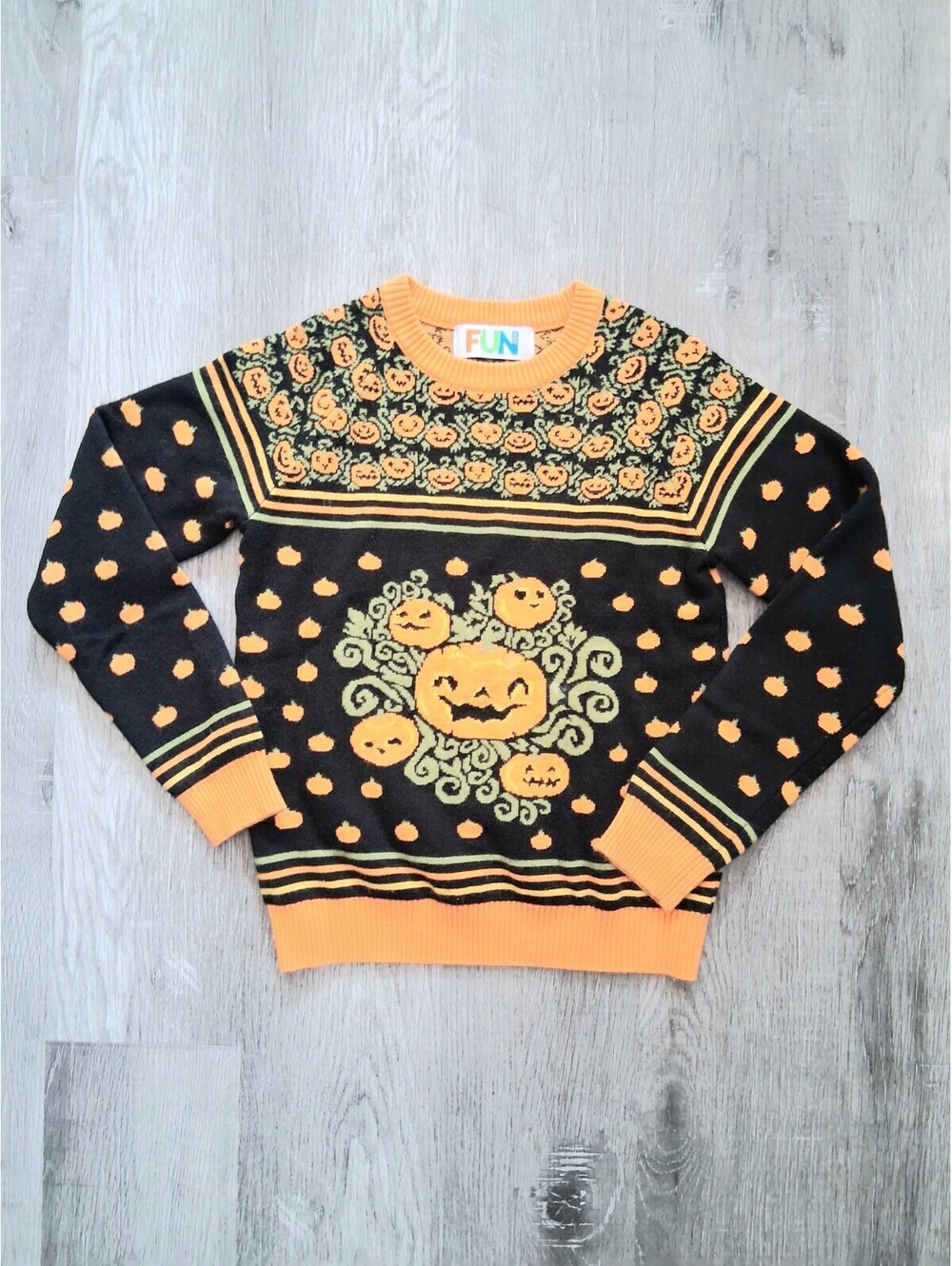 FUN Wear Youth Size L Pumpkin Patch Long Sleeve Ugly Halloween Themed Sweater